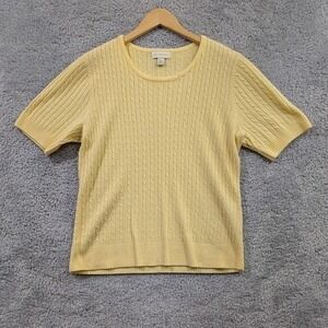 Appleseed's Women's Large Short Sleeve Butter Yellow Sweater Stretchy Soft Top